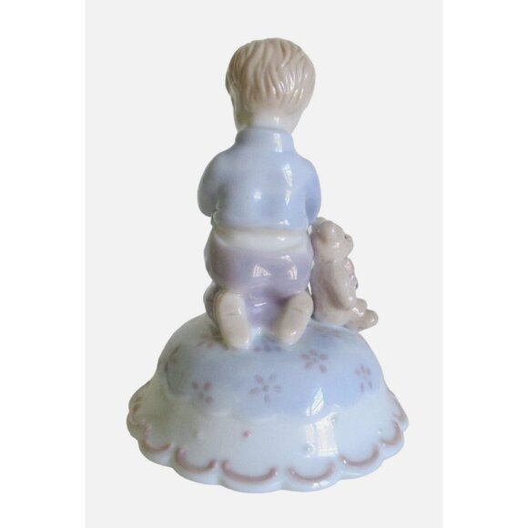 Praying Boy & Bear Music Box Figurine - Gift for Boy - Baby Boy Nursery Gift - Picture 3 of 6